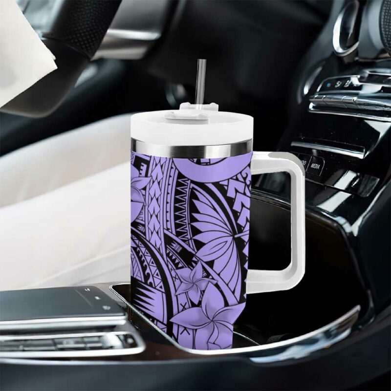 Violet Pacific Flowers Tribal Polynesian Custom Stanley Quencher 40oz Stainless Steel Tumbler With Handle - Threewoofs - Image 8