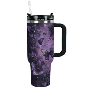 Violet Passion Butterfly Custom Stanley Quencher 40oz Stainless Steel Tumbler With Handle - Threewoofs