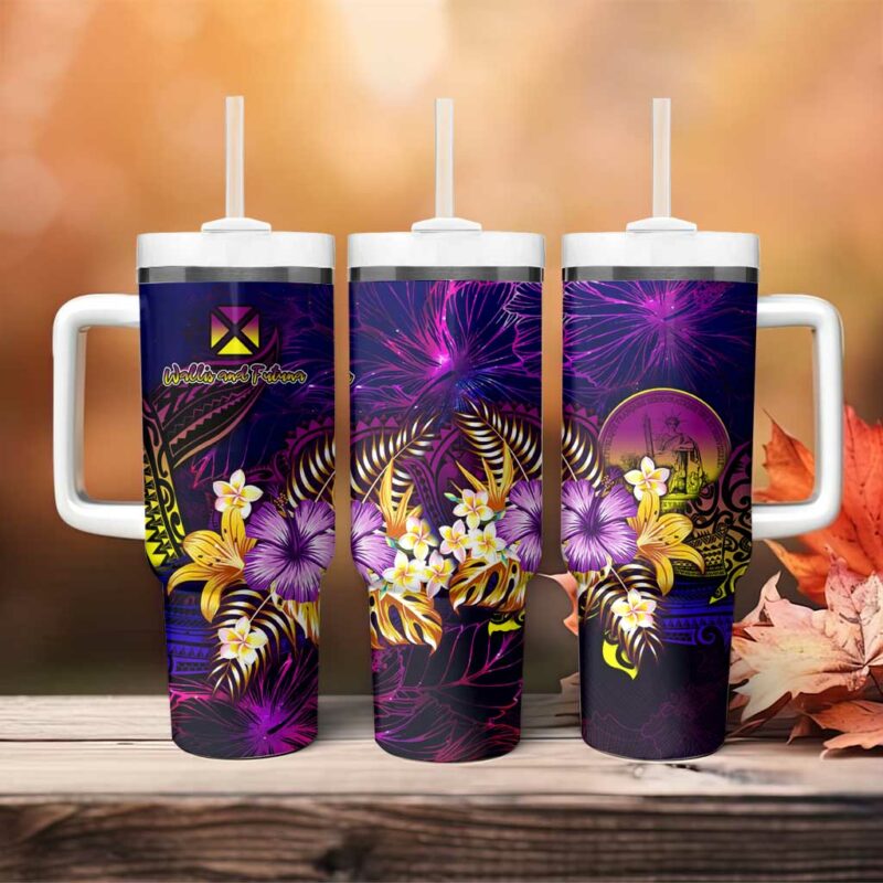 Wallis and Futuna Custom Stanley Quencher 40oz Stainless Steel Tumbler With Handle - Threewoofs - Image 4
