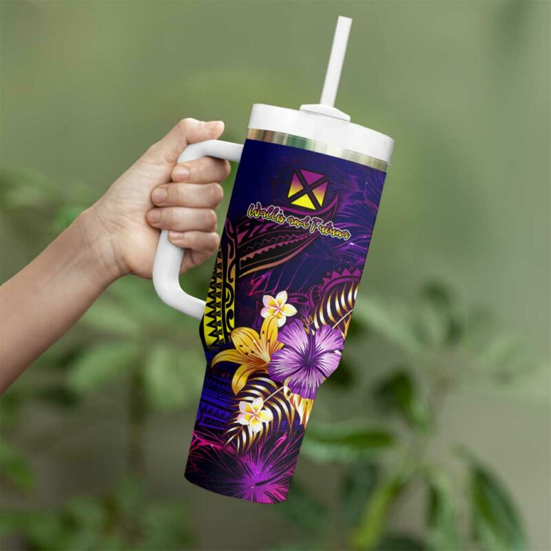 Wallis and Futuna Custom Stanley Quencher 40oz Stainless Steel Tumbler With Handle - Threewoofs - Image 3