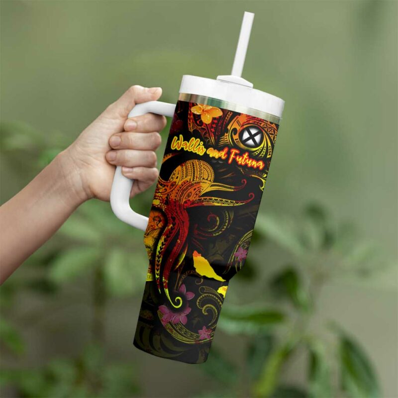 Wallis and Futuna Custom Stanley Quencher 40oz Stainless Steel Tumbler With Handle - Threewoofs - Image 3