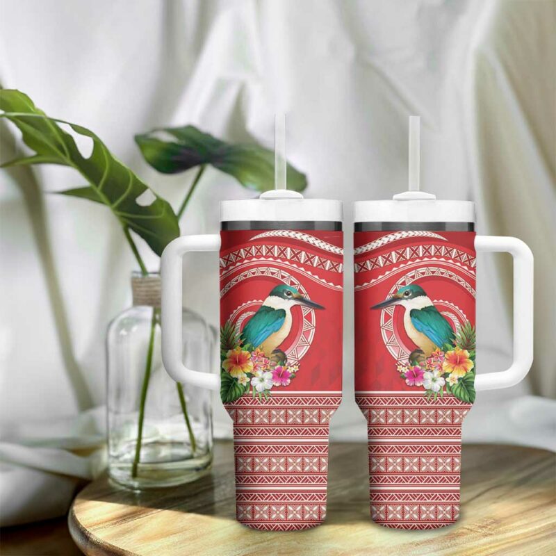 Wallis et Futuna Kingfisher Polynesian Tropical Flowers Custom Stanley Quencher 40oz Stainless Steel Tumbler With Handle - Threewoofs - Image 9