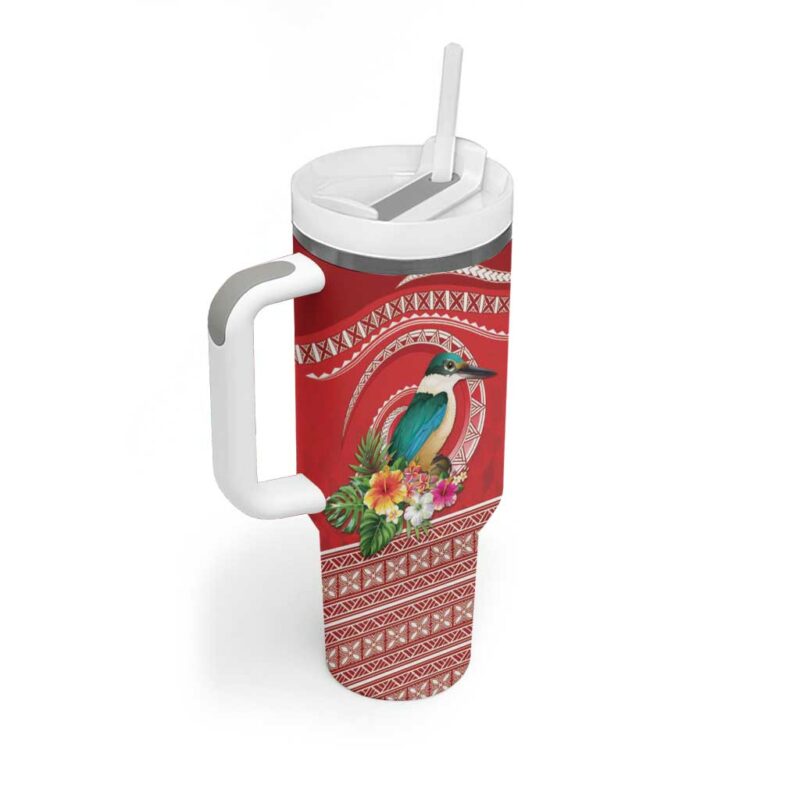 Wallis et Futuna Kingfisher Polynesian Tropical Flowers Custom Stanley Quencher 40oz Stainless Steel Tumbler With Handle - Threewoofs - Image 2