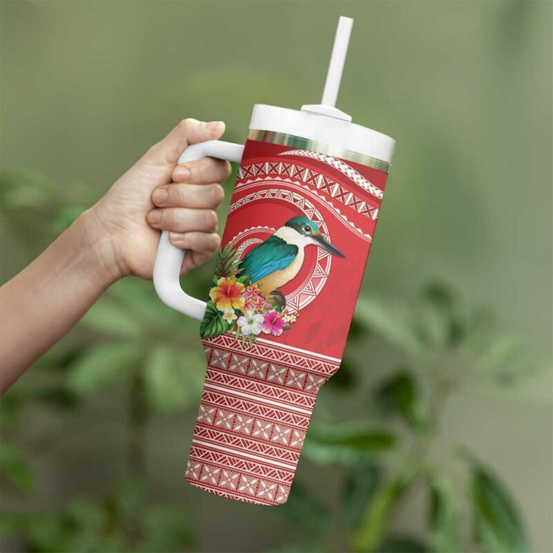 Wallis et Futuna Kingfisher Polynesian Tropical Flowers Custom Stanley Quencher 40oz Stainless Steel Tumbler With Handle - Threewoofs - Image 3