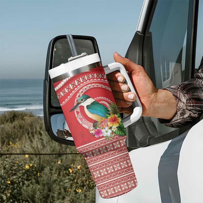 Wallis et Futuna Kingfisher Polynesian Tropical Flowers Custom Stanley Quencher 40oz Stainless Steel Tumbler With Handle - Threewoofs - Image 7
