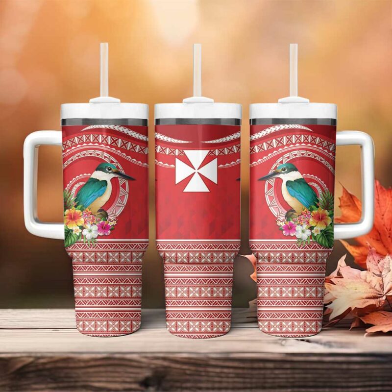 Wallis et Futuna Kingfisher Polynesian Tropical Flowers Custom Stanley Quencher 40oz Stainless Steel Tumbler With Handle - Threewoofs - Image 4