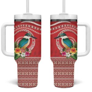 Wallis et Futuna Kingfisher Polynesian Tropical Flowers Custom Stanley Quencher 40oz Stainless Steel Tumbler With Handle - Threewoofs