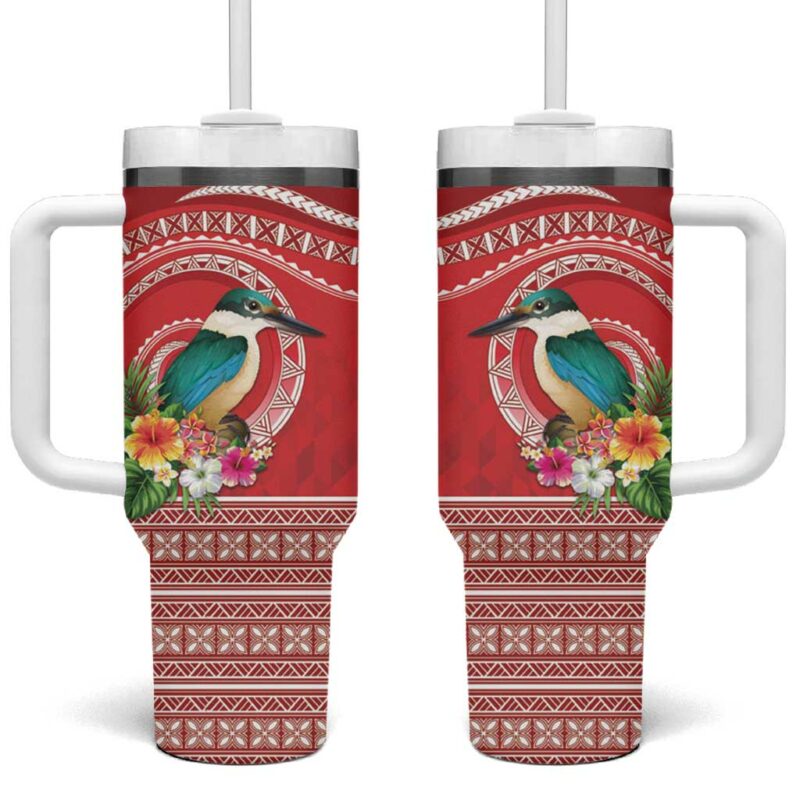 Wallis et Futuna Kingfisher Polynesian Tropical Flowers Custom Stanley Quencher 40oz Stainless Steel Tumbler With Handle - Threewoofs