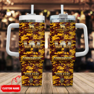 Custom NFL Commanders Camo Tumbler - Personalized Stanley Mug with Handle