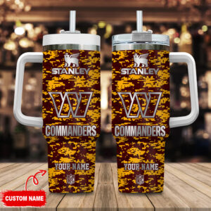 Custom Name Commanders Camo Tumbler - Personalized NFL Fan Gift