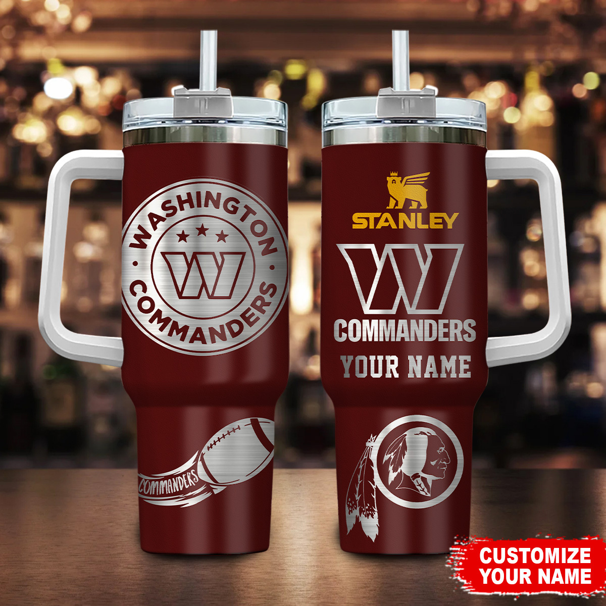 Customizable Washington Commanders Stanley Tumbler with Handle - Personalized Name