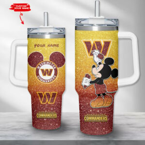 Custom Name Washington Commanders Glitter Tumbler with Iconic Mouse Design