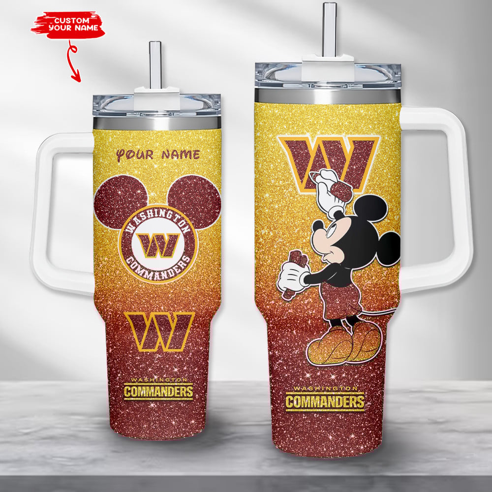 Custom Name Washington Commanders Glitter Tumbler with Iconic Mouse Design