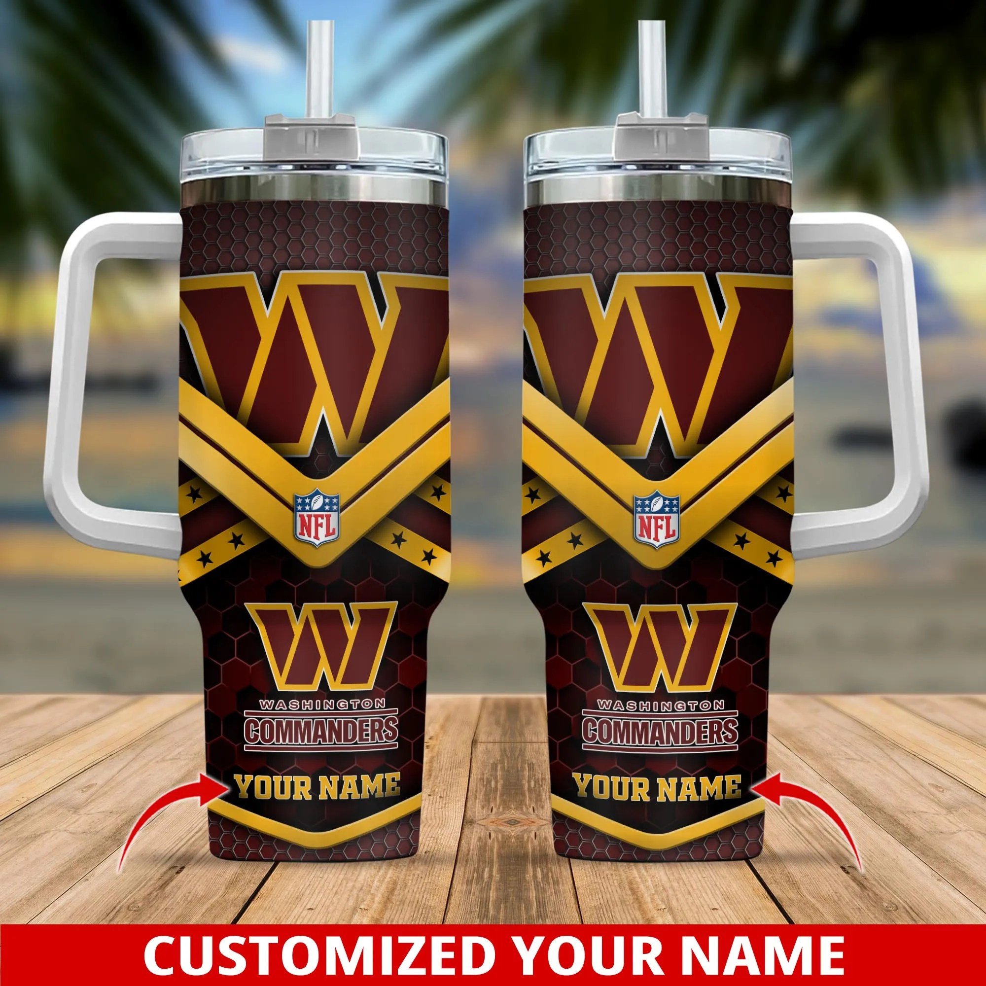 Personalized Washington Commanders NFL Tumbler with Handle & Straw