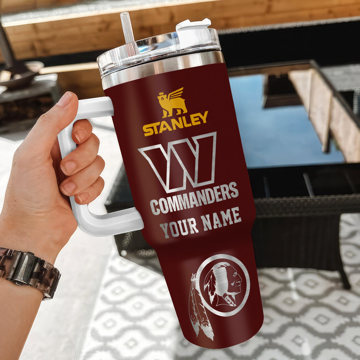 Customizable Washington Commanders Stanley Tumbler with Handle - Personalized Name - Image 3