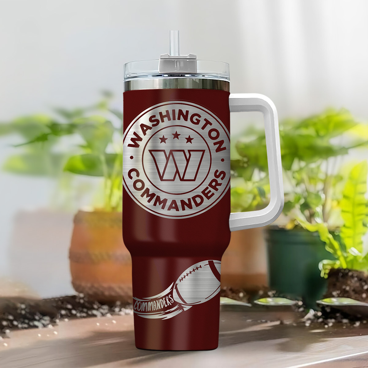 Customizable Washington Commanders Stanley Tumbler with Handle - Personalized Name - Image 2