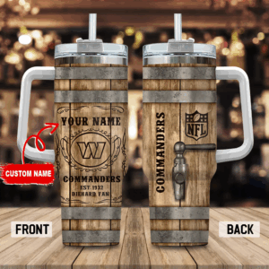 Custom Engraved NFL Commanders Barrel Mug with Handle & Straw - Personalize Your Drinkware