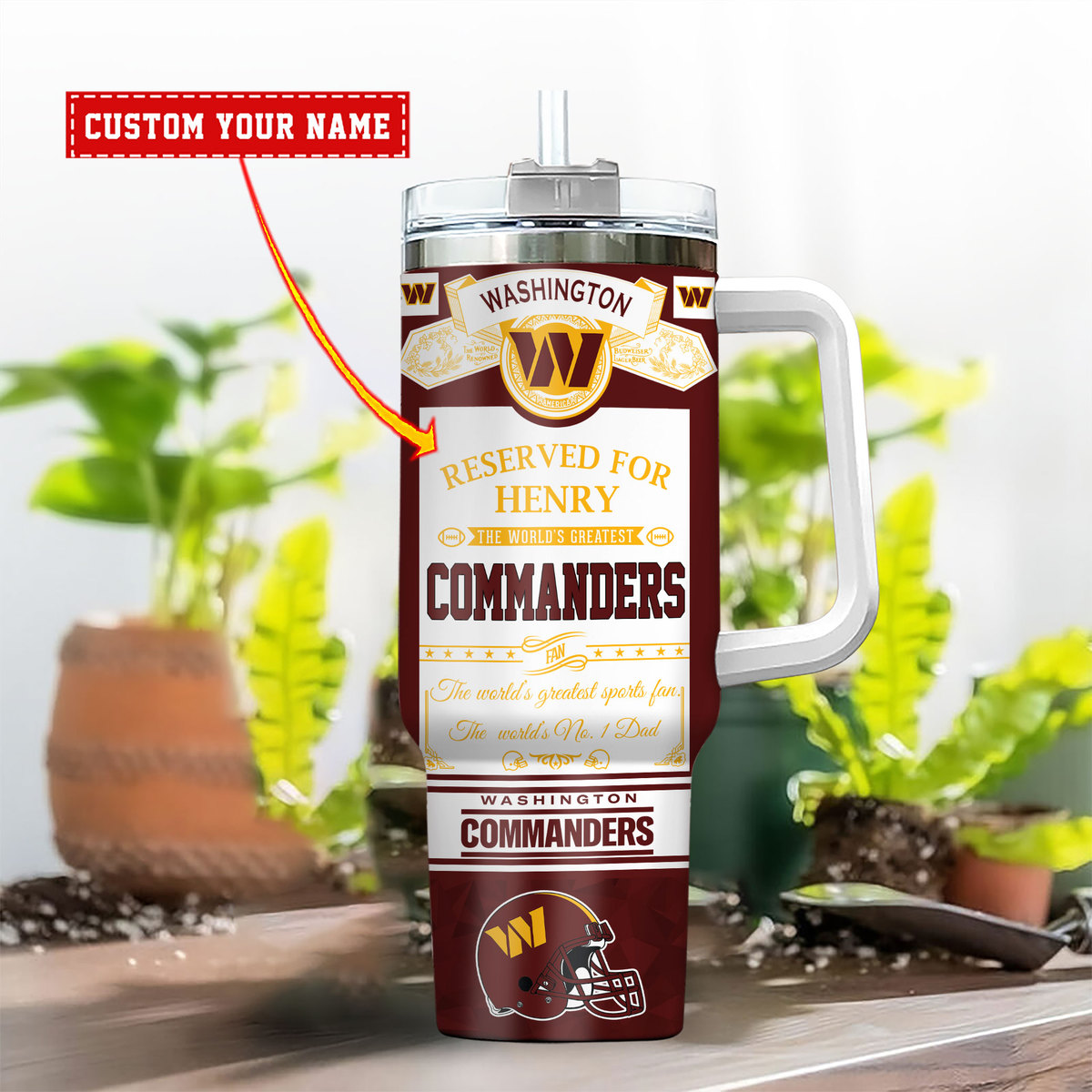 Customizable Washington Commanders Mug with Handle & Straw - Personalized Gift - Image 2