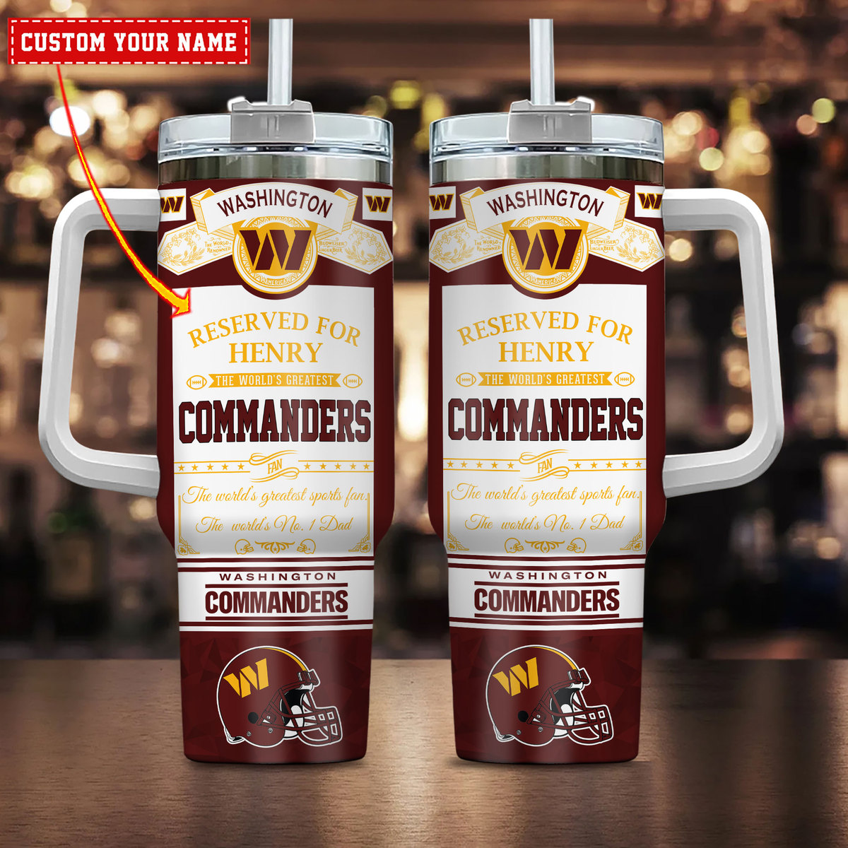 Customizable Washington Commanders Mug with Handle & Straw - Personalized Gift