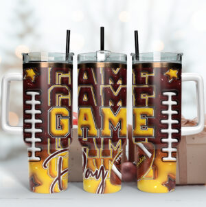 Football Game Day Tumbler with Handle - Insulated Sports Drinkware
