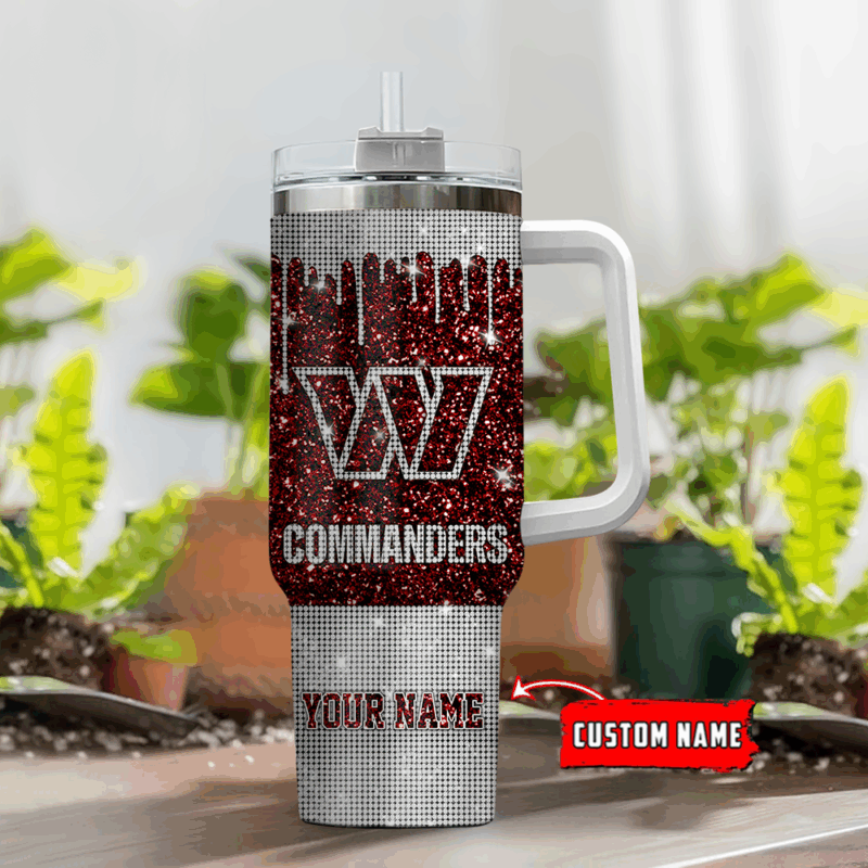 Washington Commanders NFL Glitter Custom Stanley Quencher 40oz Stainless Steel Tumbler With Handle - Threewoofs - Image 2