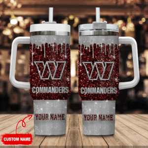 Washington Commanders NFL Glitter Custom Stanley Quencher 40oz Stainless Steel Tumbler With Handle - Threewoofs