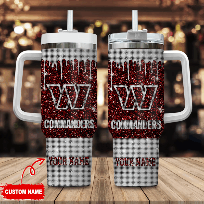 Washington Commanders NFL Glitter Custom Stanley Quencher 40oz Stainless Steel Tumbler With Handle - Threewoofs
