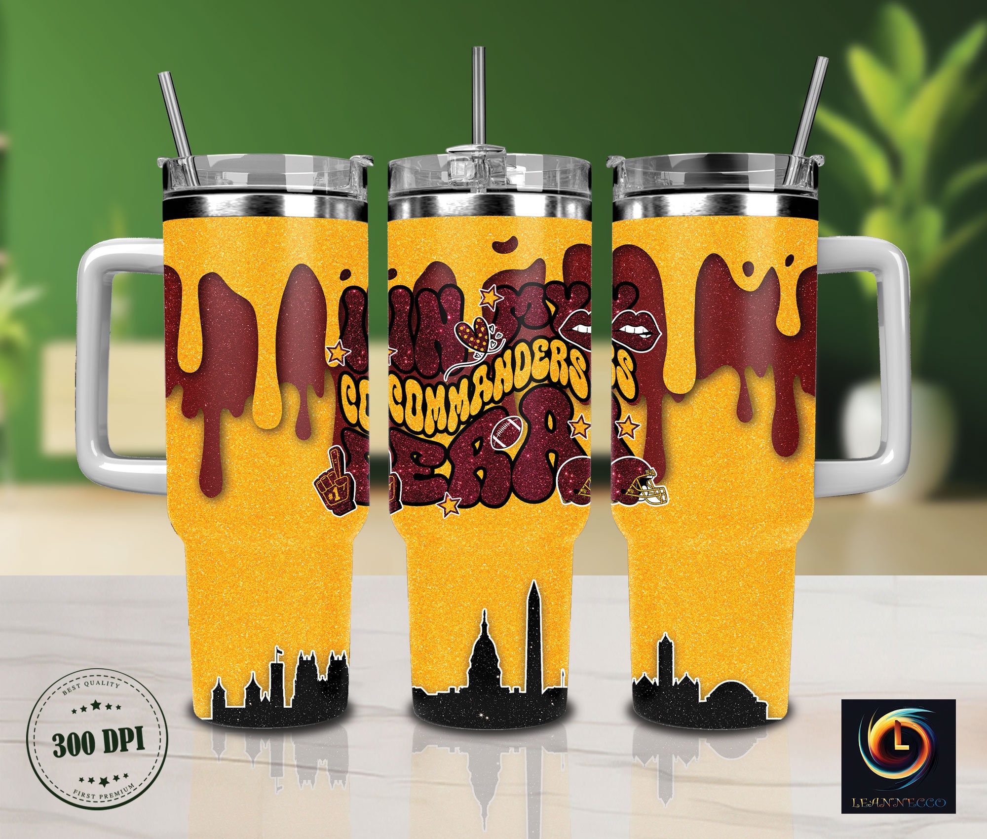 Vibrant Football-Themed Insulated Tumbler with Handle & Straw - Perfect for Fans!