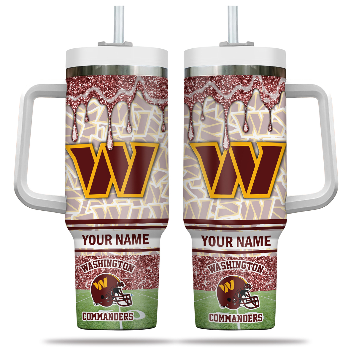 Custom Name Washington Commanders Glitter Tumbler with Straw - Perfect Gift for Fans - Image 2