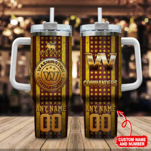 Customizable Washington Commanders Tumbler with Straw & Handle - Personalized Name & Number