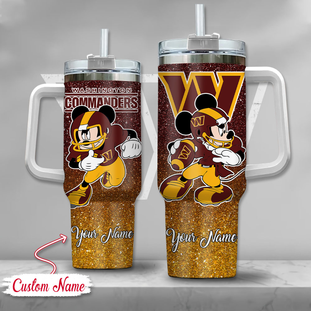 Custom Name Washington Commanders Tumbler with Fun Cartoon Design