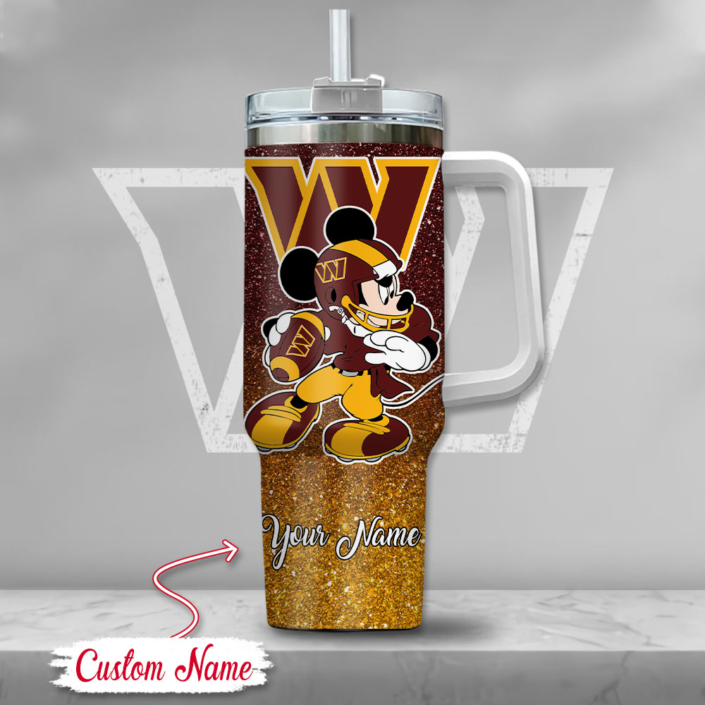 Custom Name Washington Commanders Tumbler with Fun Cartoon Design - Image 2