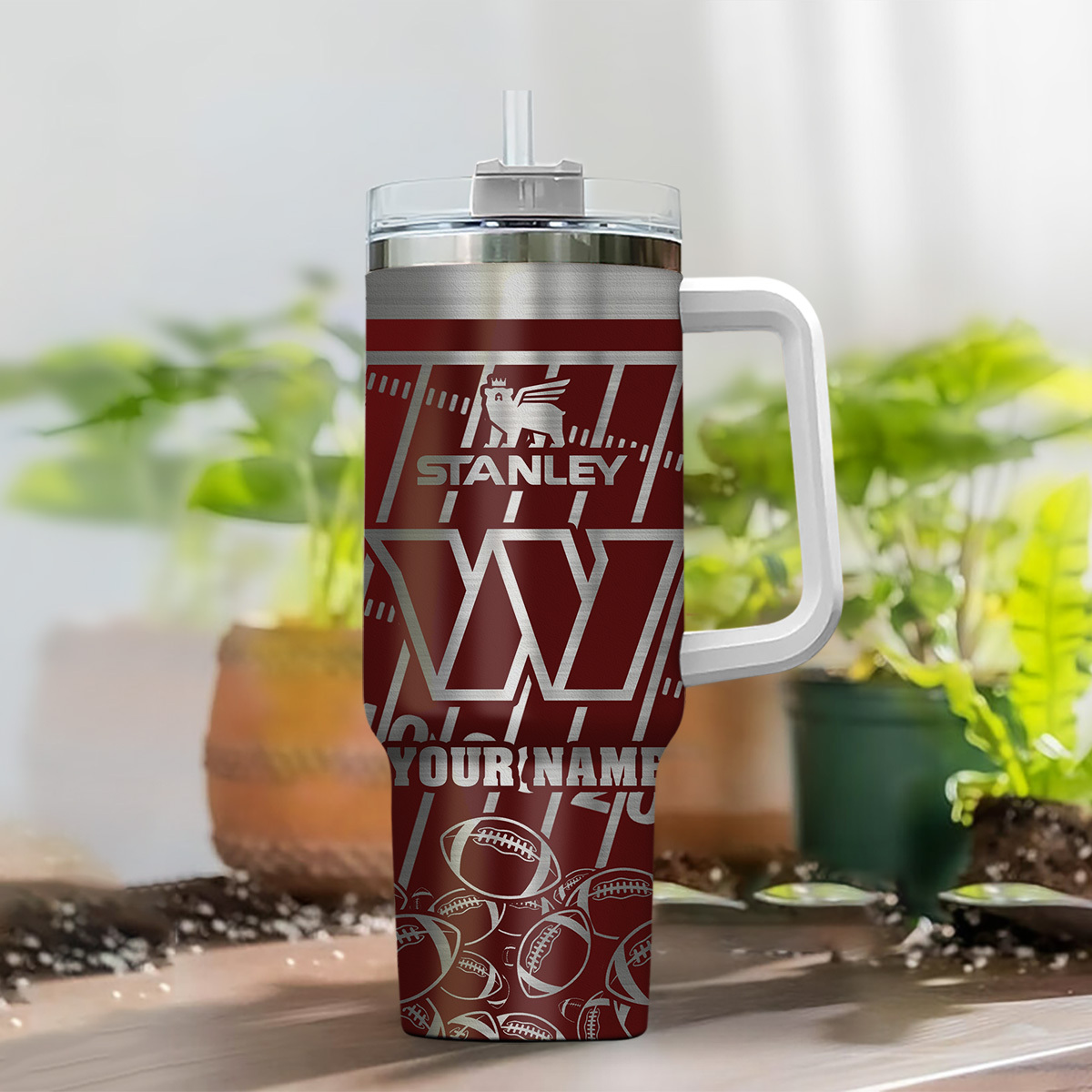 Personalized Football Tumbler - Custom Name Insulated Mug with Handle - Image 2