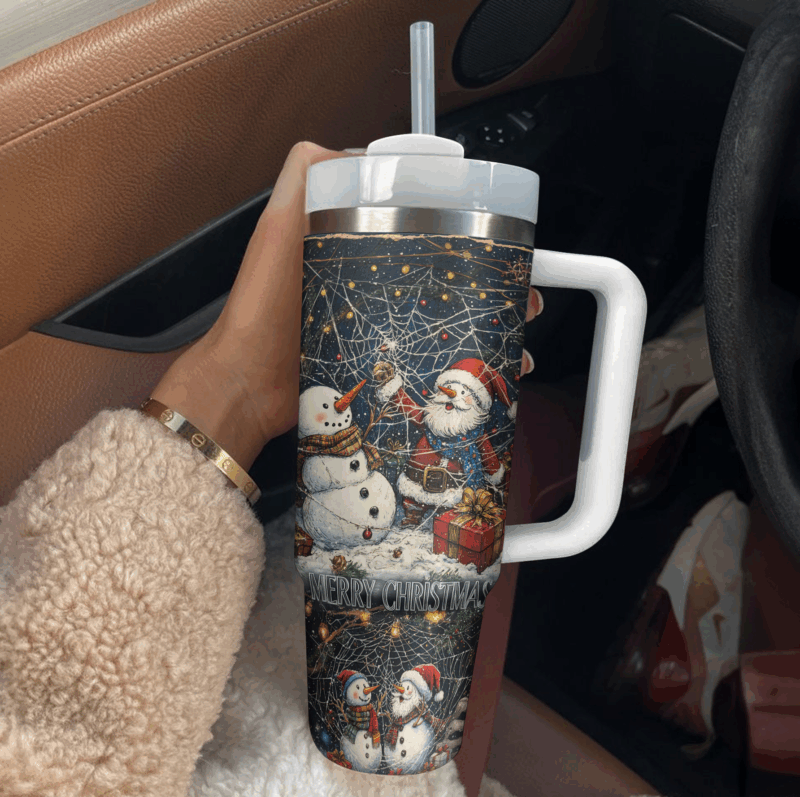Webbed Winter Magic Christmas Custom Stanley Quencher 40oz Stainless Steel Tumbler With Handle - Threewoofs - Image 2