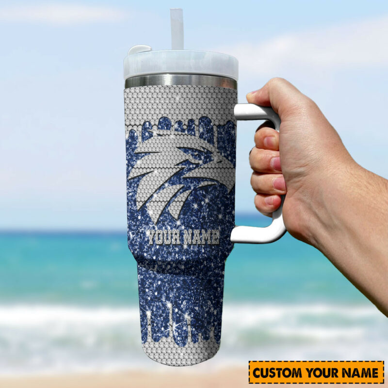 West Coast Eagles AFL Sports Glitter Custom Stanley Quencher 40oz Stainless Steel Tumbler With Handle - Threewoofs - Image 2