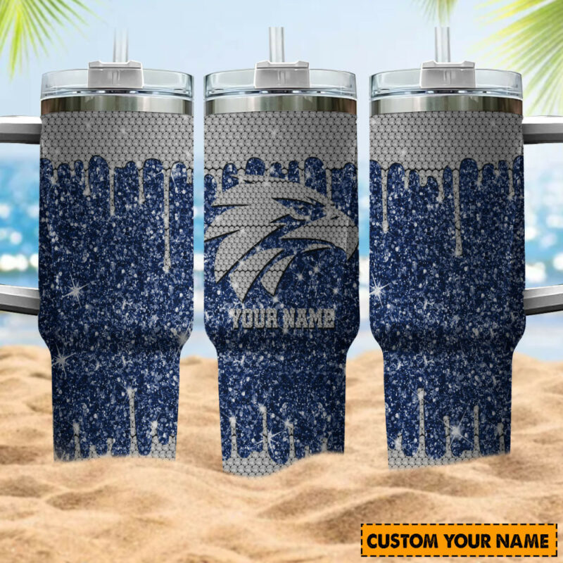 West Coast Eagles AFL Sports Glitter Custom Stanley Quencher 40oz Stainless Steel Tumbler With Handle - Threewoofs - Image 4