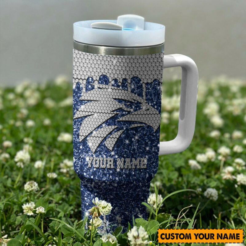 West Coast Eagles AFL Sports Glitter Custom Stanley Quencher 40oz Stainless Steel Tumbler With Handle - Threewoofs - Image 3