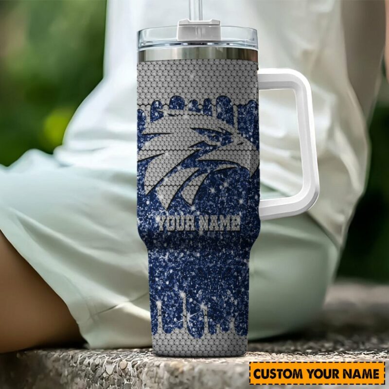 West Coast Eagles AFL Sports Glitter Custom Stanley Quencher 40oz Stainless Steel Tumbler With Handle - Threewoofs