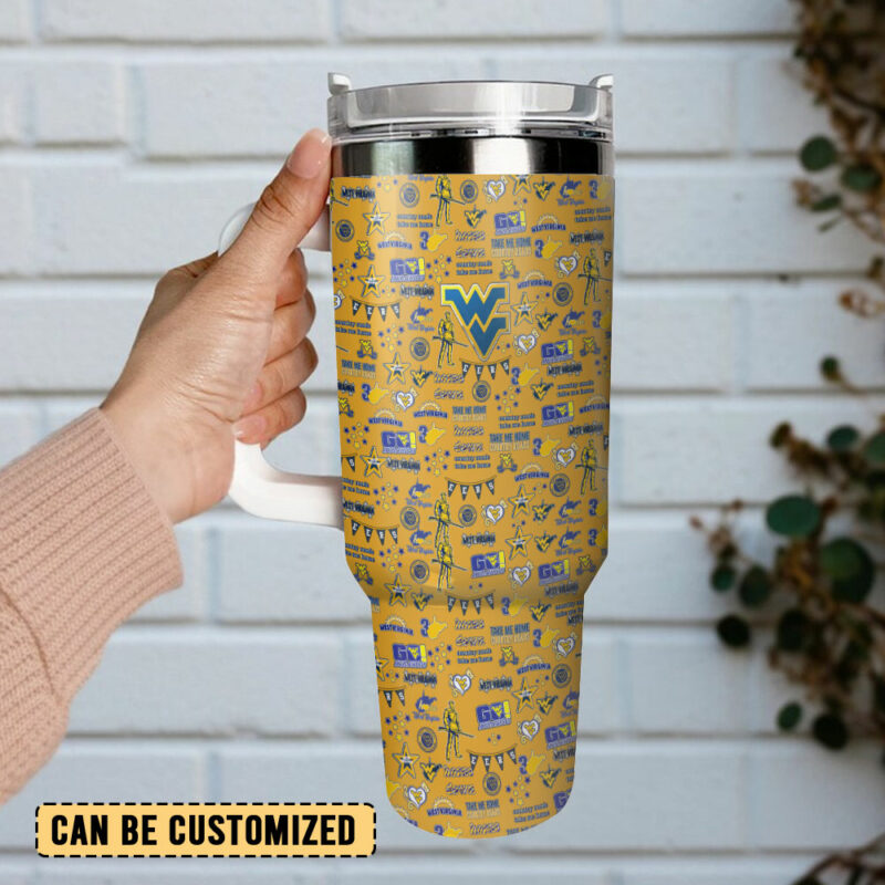 West Virginia Mountaineers NCAA Sports Custom Stanley Quencher 40oz Stainless Steel Tumbler With Handle - Threewoofs - Image 3