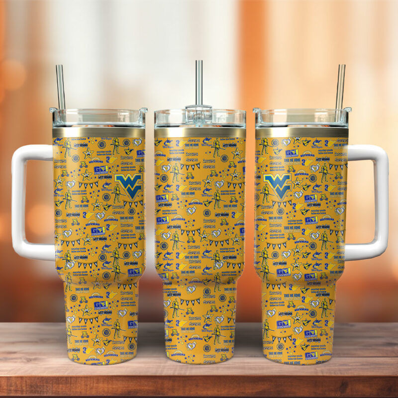 West Virginia Mountaineers NCAA Sports Custom Stanley Quencher 40oz Stainless Steel Tumbler With Handle - Threewoofs