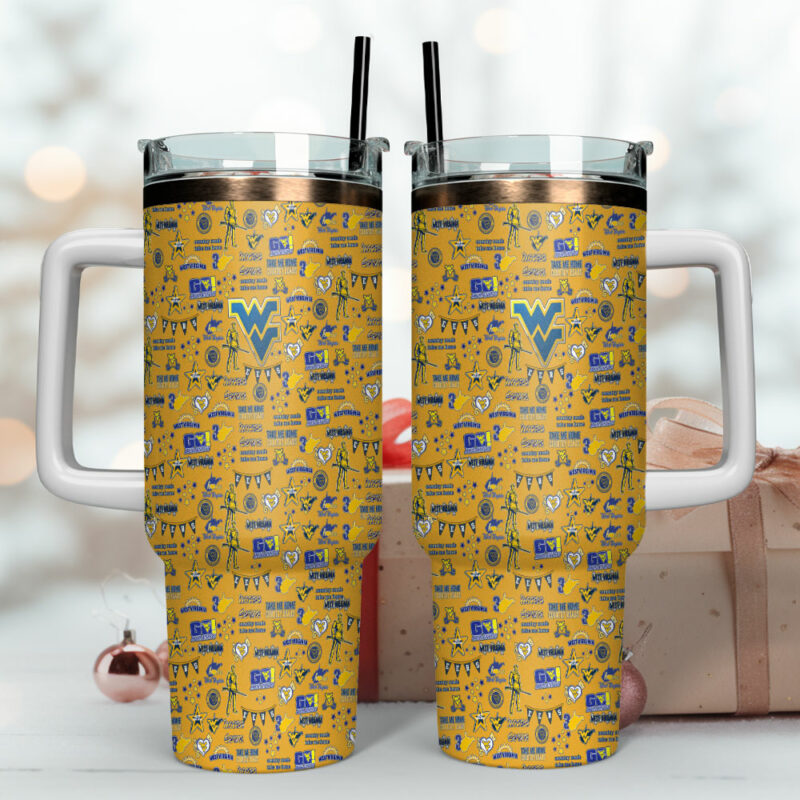 West Virginia Mountaineers NCAA Sports Custom Stanley Quencher 40oz Stainless Steel Tumbler With Handle - Threewoofs - Image 4