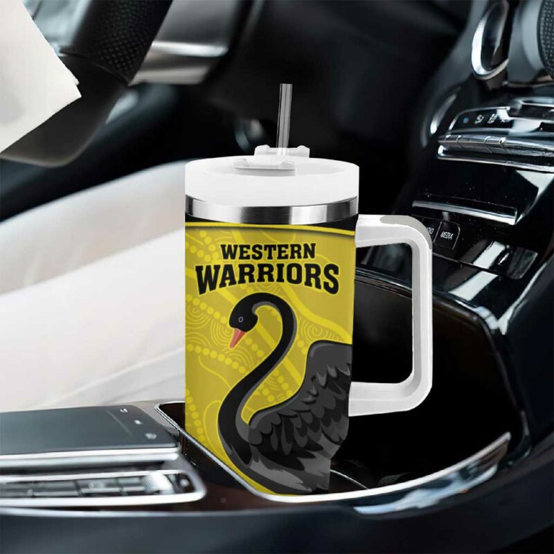 Western Australia Cricket Go Warriors Black Swans ‚Äì Aboriginal Art Custom Stanley Quencher 40oz Stainless Steel Tumbler With Handle - Threewoofs - Image 8