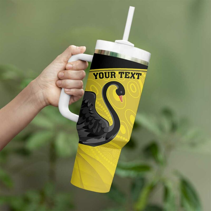 Western Australia Cricket Go Warriors Black Swans ‚Äì Aboriginal Art Custom Stanley Quencher 40oz Stainless Steel Tumbler With Handle - Threewoofs - Image 4