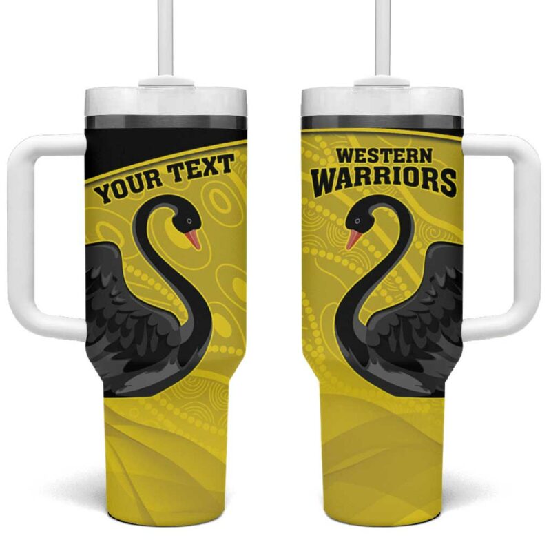 Western Australia Cricket Go Warriors Black Swans ‚Äì Aboriginal Art Custom Stanley Quencher 40oz Stainless Steel Tumbler With Handle - Threewoofs - Image 2