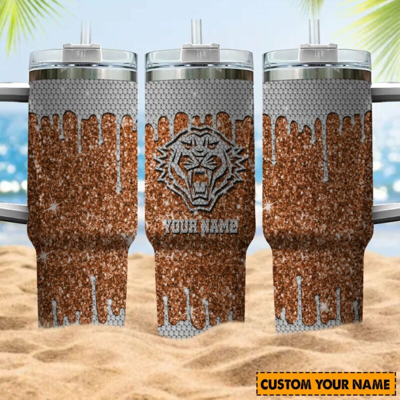 Wests Tigers NRL Sports Glitter Custom Stanley Quencher 40oz Stainless Steel Tumbler With Handle - Threewoofs - Image 4