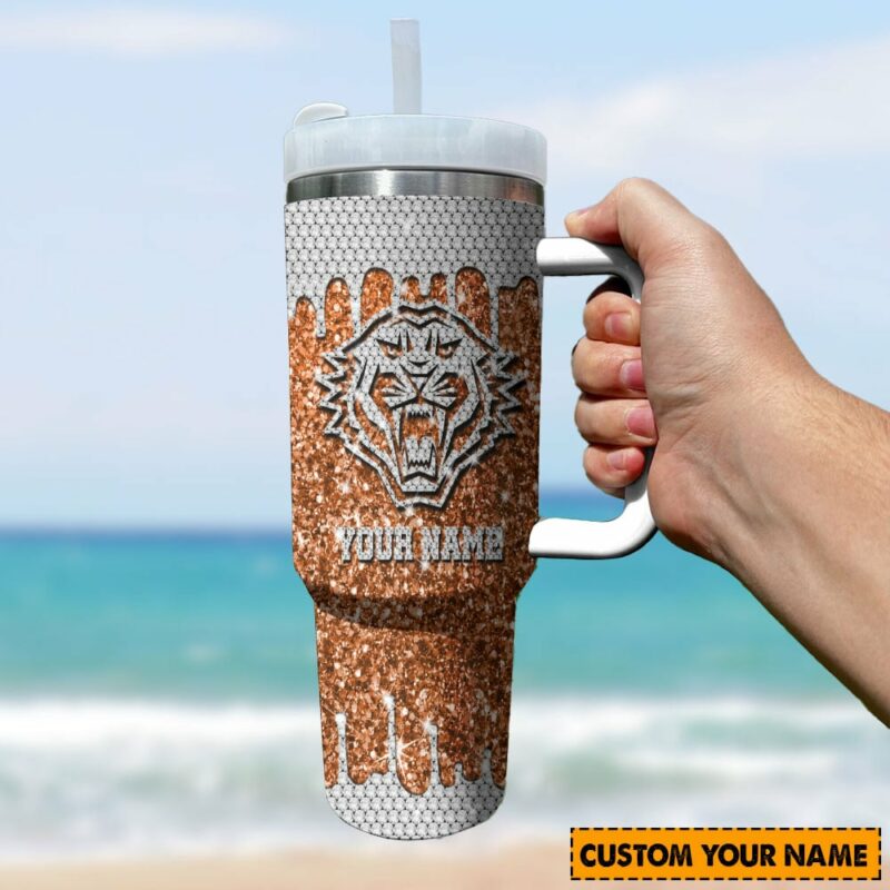 Wests Tigers NRL Sports Glitter Custom Stanley Quencher 40oz Stainless Steel Tumbler With Handle - Threewoofs - Image 3