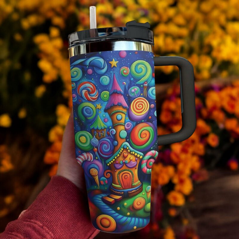 Whimsical Candy Wonderland Christmas Custom Stanley Quencher 40oz Stainless Steel Tumbler With Handle - Threewoofs - Image 2