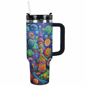 Whimsical Candy Wonderland Christmas Custom Stanley Quencher 40oz Stainless Steel Tumbler With Handle - Threewoofs