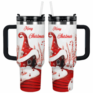 Whimsical Red House Christmas Custom Stanley Quencher 40oz Stainless Steel Tumbler With Handle - Threewoofs