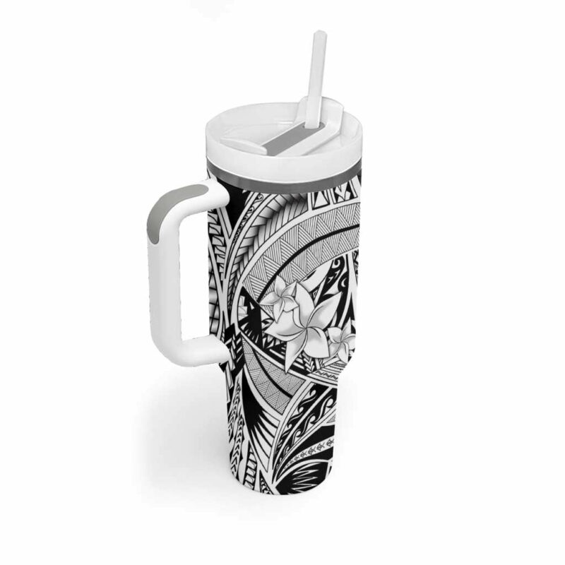 White Pacific Flowers Tribal Polynesian Custom Stanley Quencher 40oz Stainless Steel Tumbler With Handle - Threewoofs - Image 2